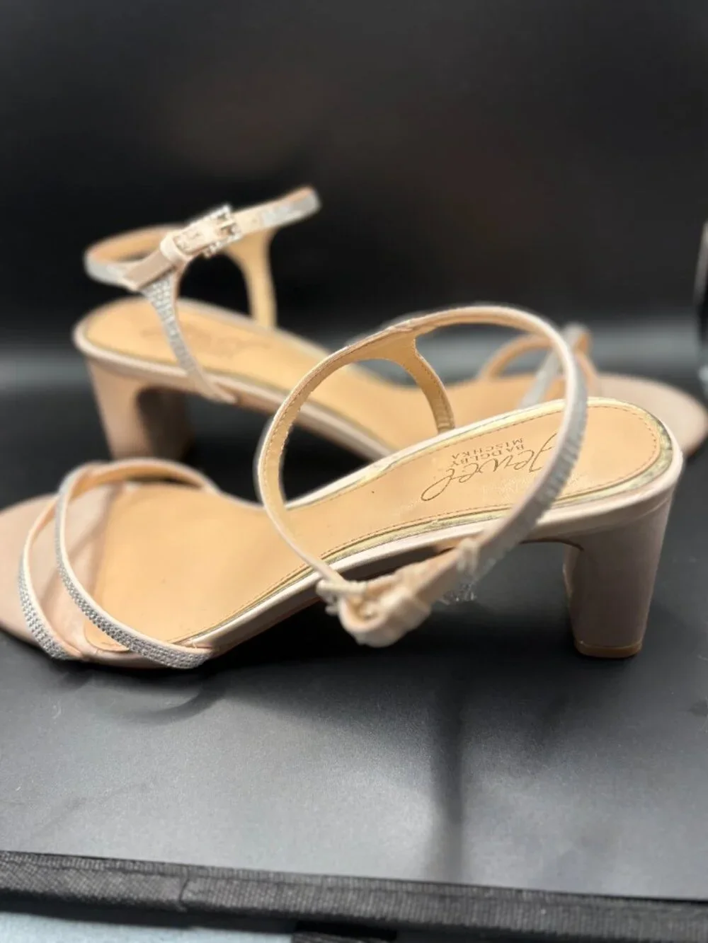 Jewel Badgley Mischka Omari II Sandals Sz 9 Rhinestone Block Heel Bridal Wedding